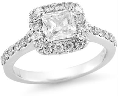 14K WG 1cttw Diamond Princess Halo Engagement Ring Main image