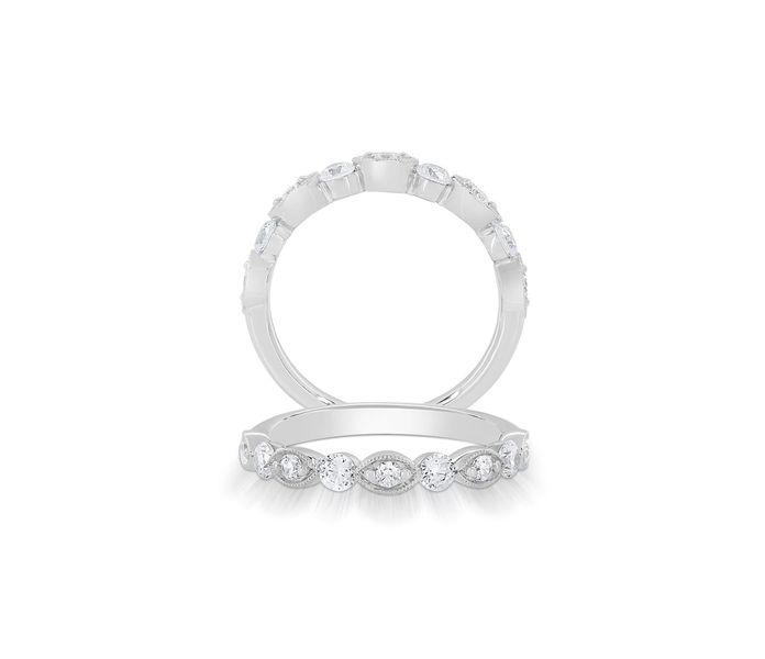 14K WG 1/4cttw Diamond Alternating Round & Marquise Shape Wedding Band Main image