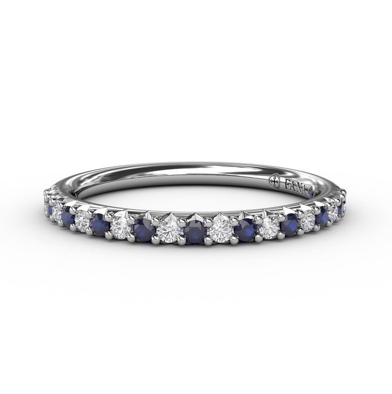 14K WG Delicate Sapphire & Diamond Shared Prong Anniversary Band by FANA