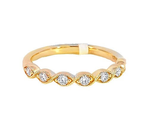 14K YG 1/5cttw Diamond Marquise Shape Milgrain Wedding Band