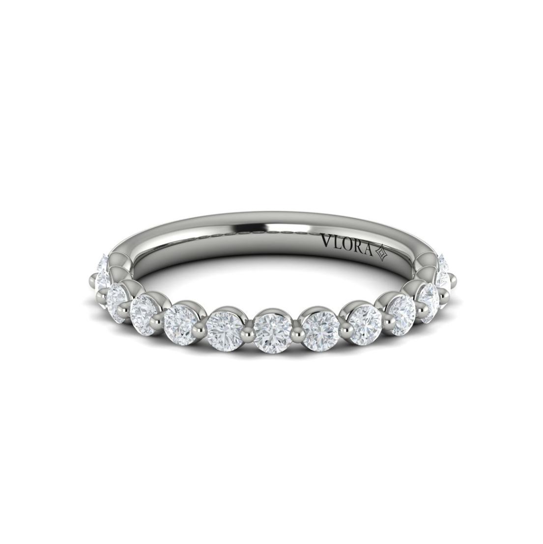 14K WG Diamond Shared Prong Wedding Band by Vlora