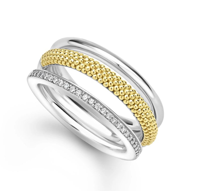 SS/18K Caviar Lux 25 Diamond 3 Row Ring by LAGOS