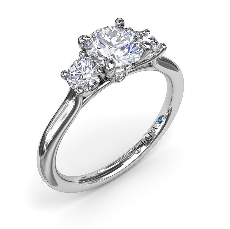 14K WG Petite Round Diamond 3 Stone Semi-Mount by Fana