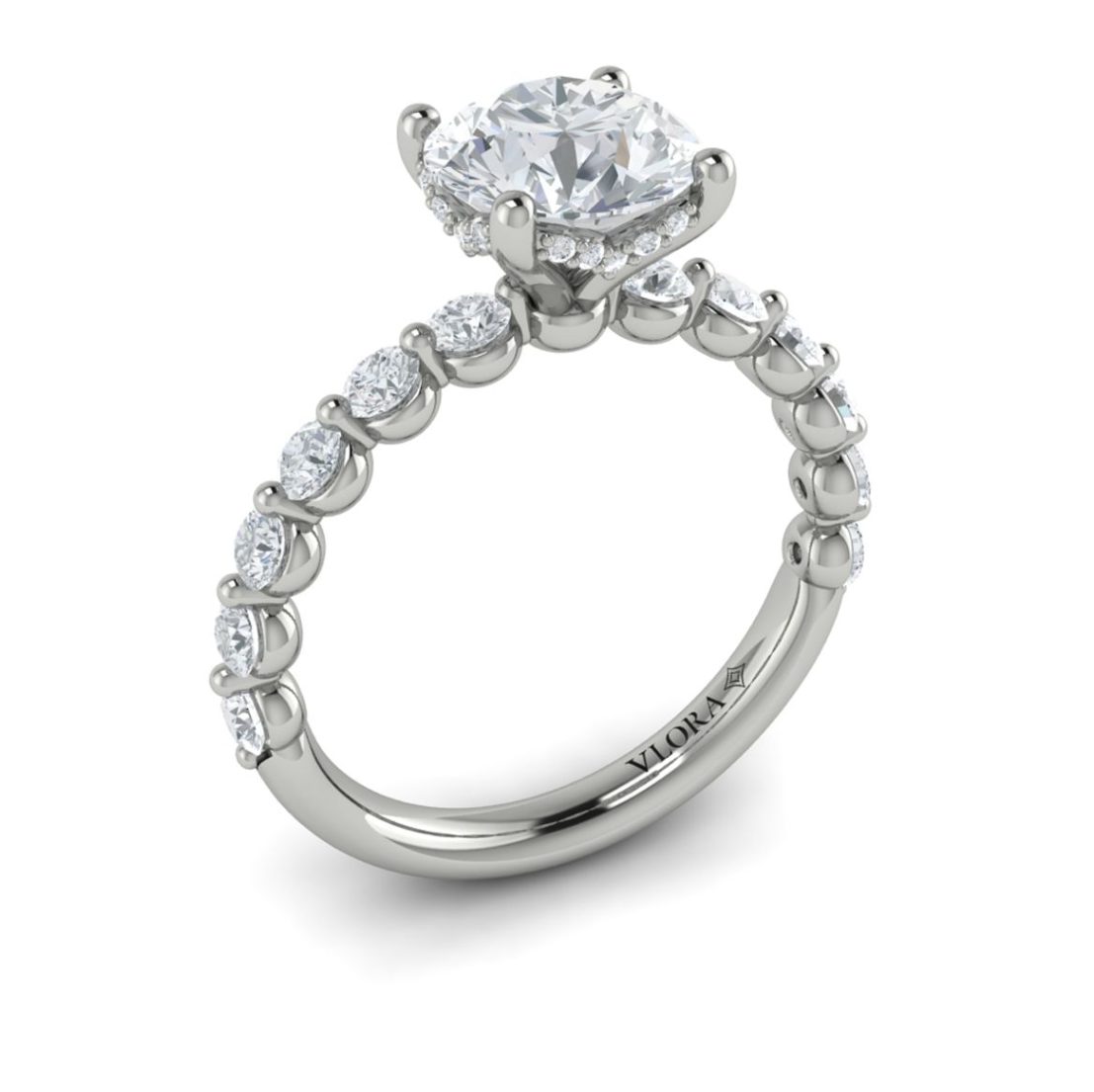 14K WG Diamond Single Shared Prong Semi-Mount by Vlora