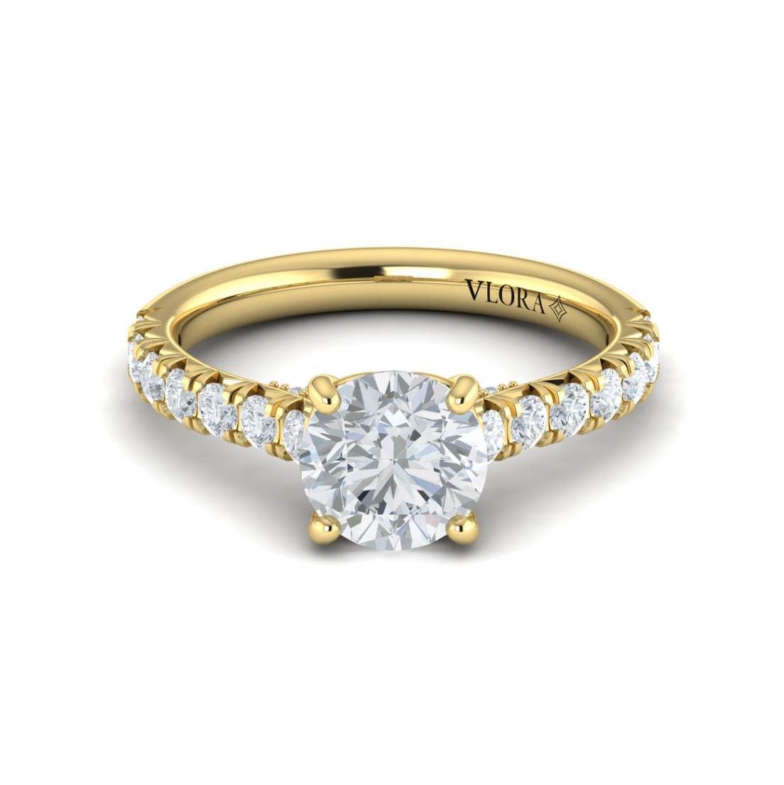 14K YG Oval French Pave Semi-Mount with Diamond Bridge Accent by Vlora Secondary image