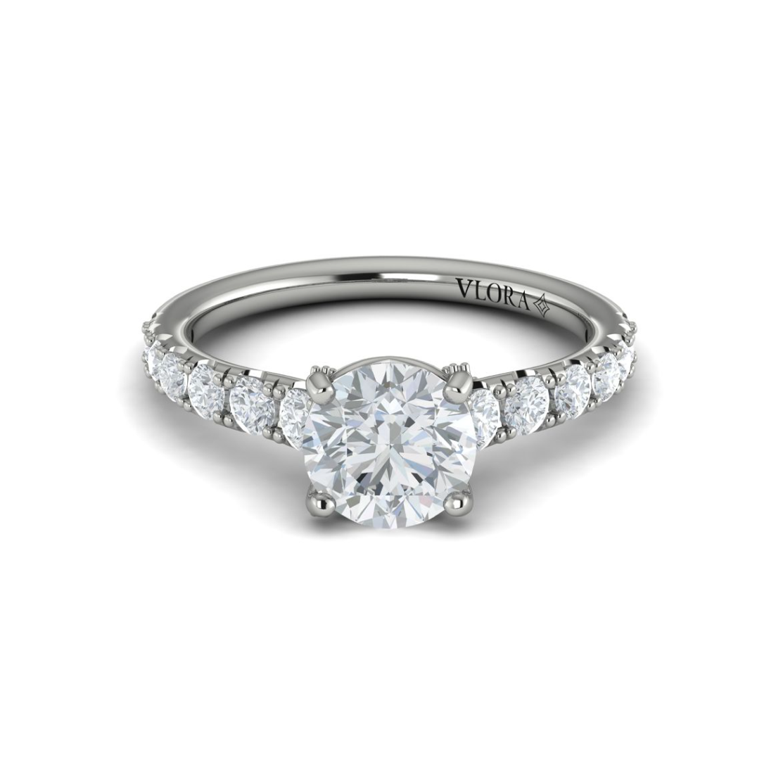 14K WG Round Tapered Diamond Semi-Mount with Pave Cross Bridge by Vlora Secondary image
