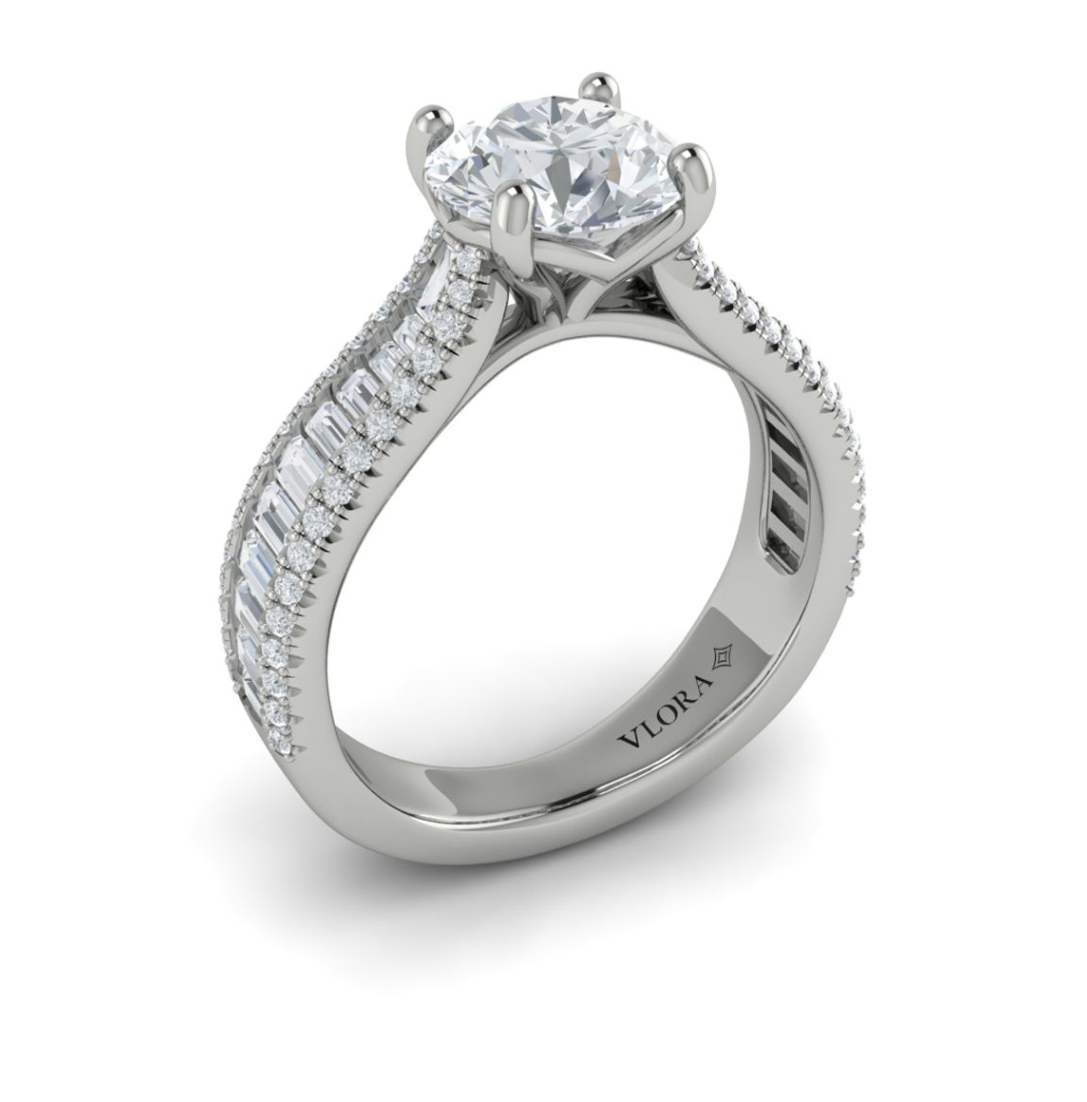 14K WG .93cttw Dia Tapered Baguette Eng Semi-Mount by Vlora

86 dia = .93cttw Secondary image