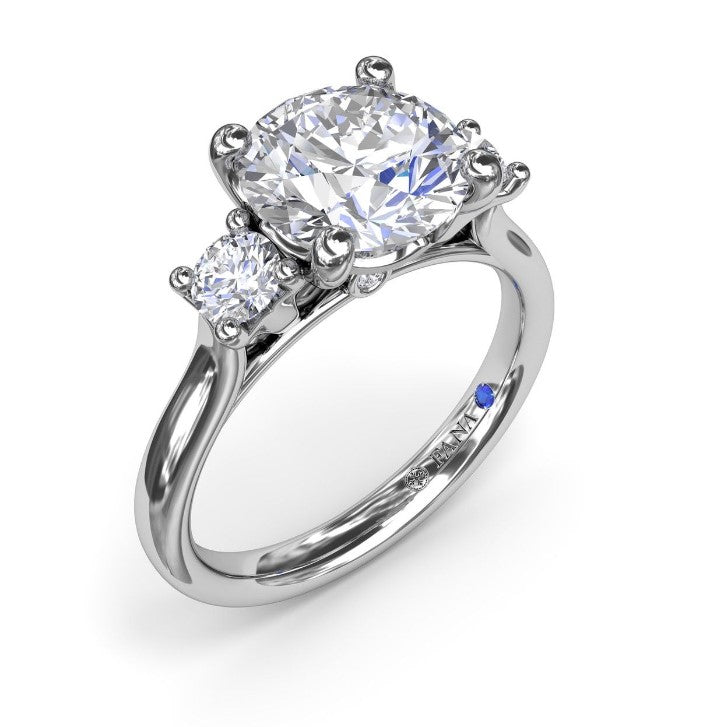 14K WG Round Diamond Three-Stone Semi-Mount by Fana