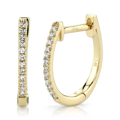 14K YG 1/10CTTW DIAMOND HUGGIE EARRINGS BY SHY CREATION Main image