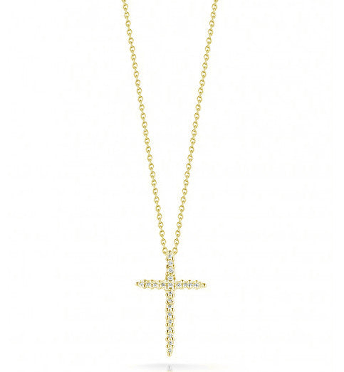 18K YG TINY TREASURES DIAMOND SLIVER CROSS BY ROBERTO COIN