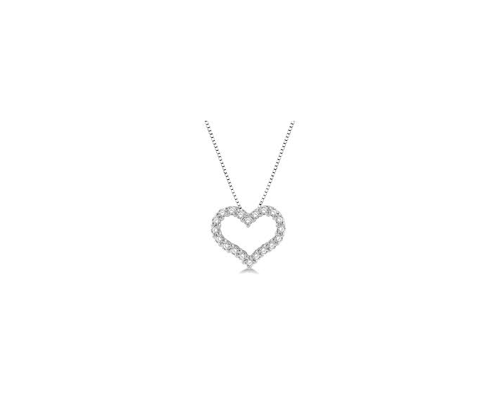 14k Wg 0.50cttw Dia Open Heart Shaped Pendant Necklace