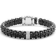 SS Black Caviar Black Ceramic .13cttw Single Dia Station 9mm RP Bracelet by LAGOS Sz M
