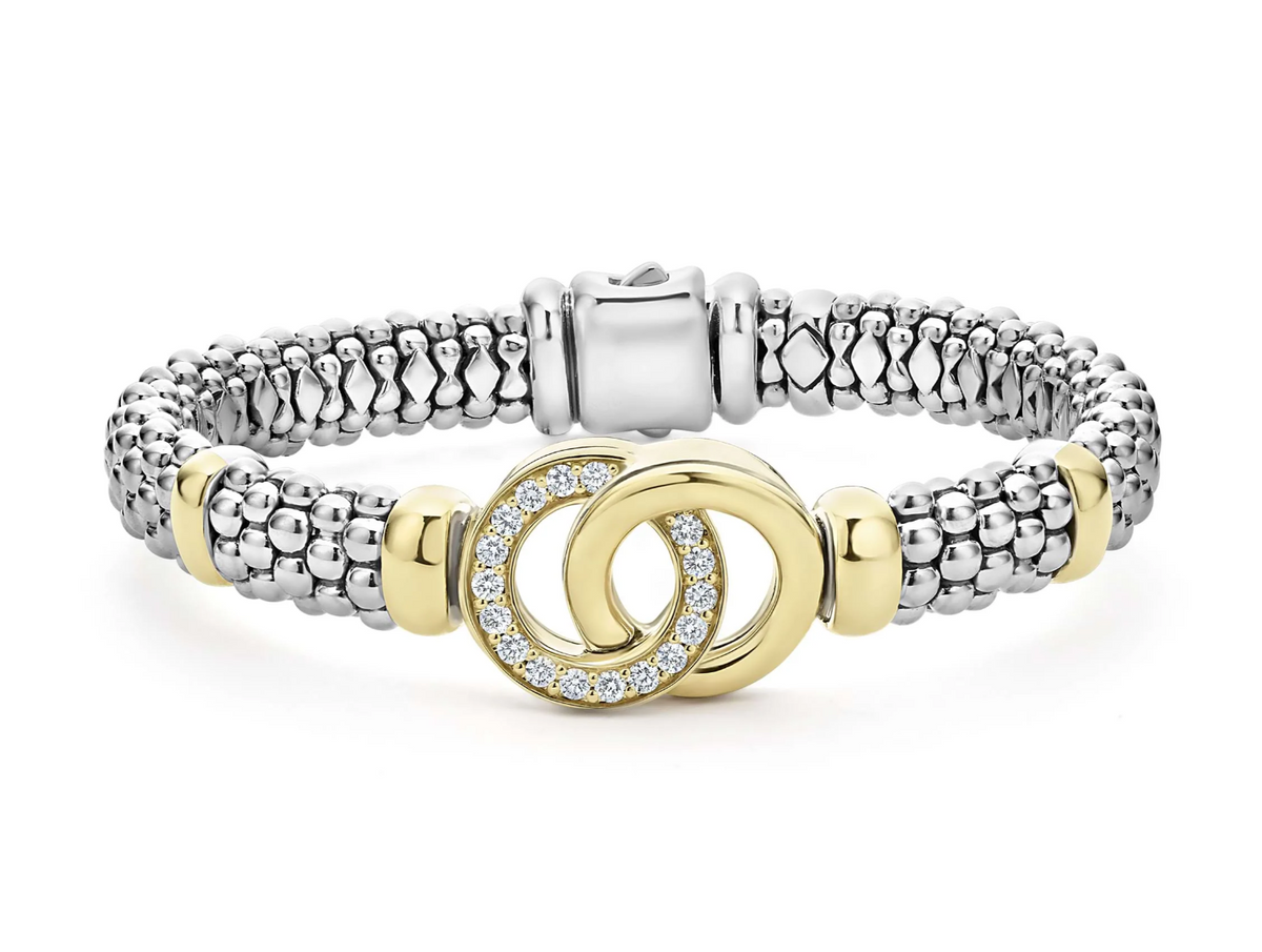 SS/18k Signature Caviar Diamond Interlocking 9mm Bracelet by Lagos Main image