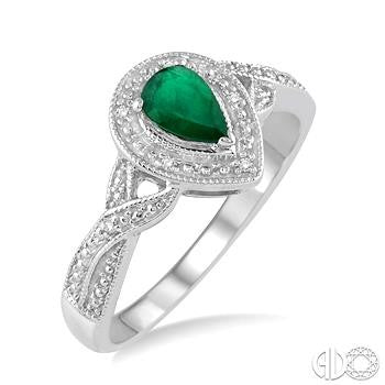 Sterling Silver 6X4MM PEAR EMERALD & 1/50cttw Diamond Ring Main image