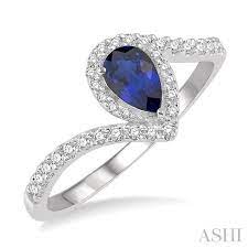 10K WG 6x4 Pear Shape Blue Sapphire & 1/5cttw Diamond Ring Main image