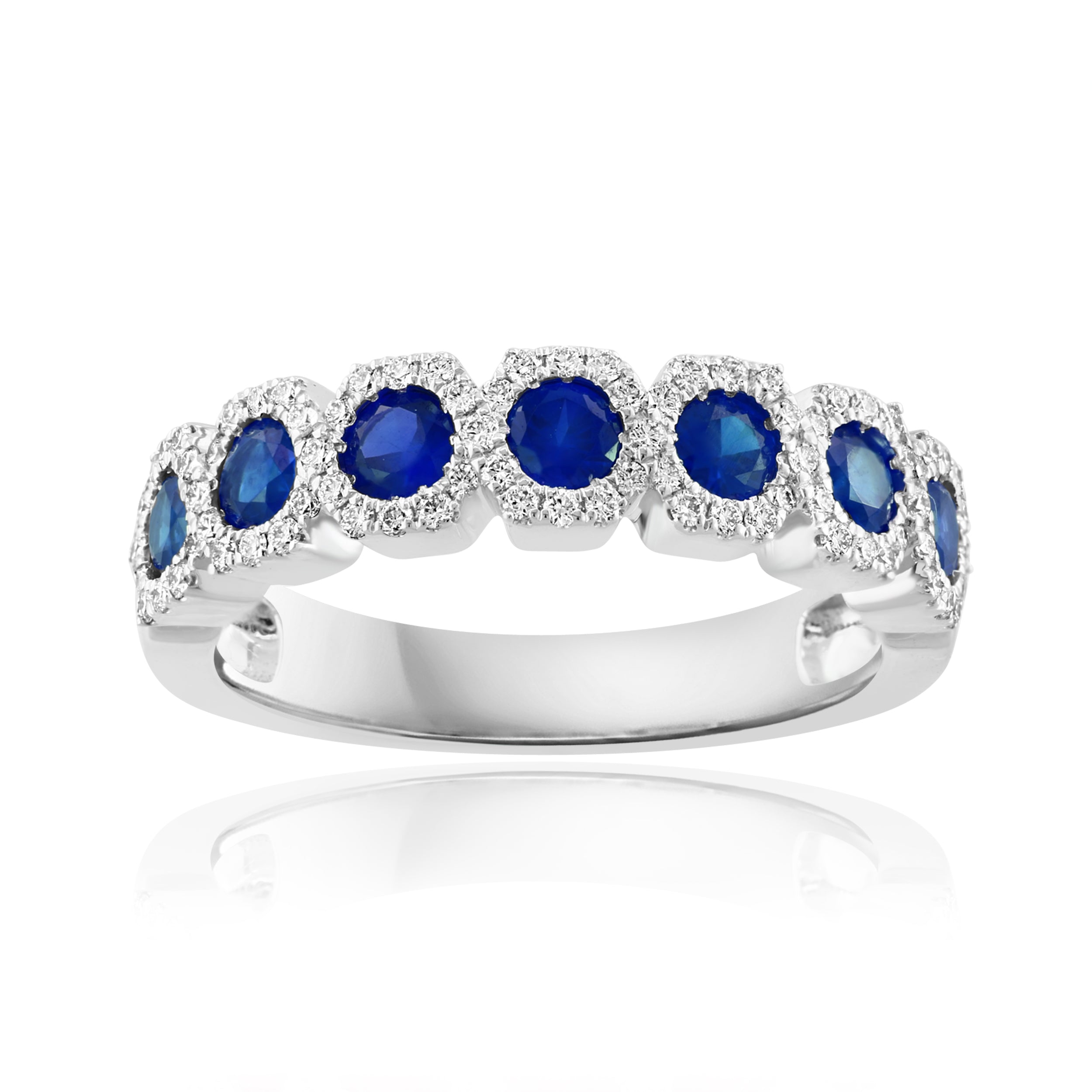 14K WG Sapphire & Diamond 7-Stone Halo Band by David Kord Main image