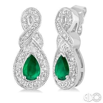 Sterling Silver PEAR EMERALD (5X3MM) & 1/20cttw Diamond Earrings Main image