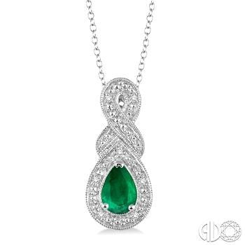 SS 6X4MM PEAR EMERALD .03CTTW DIA PEND W/CHAIN Main image