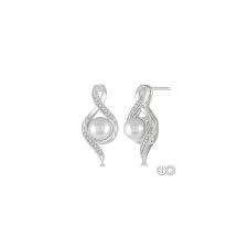 Sterling Silver 6.5MM Pearl & Diamond Earrings