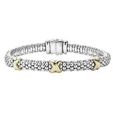 SS/18K Signature Caviar Trpl Gold X Stations 6mm RP Bracelet by LAGOS Sz M Main image