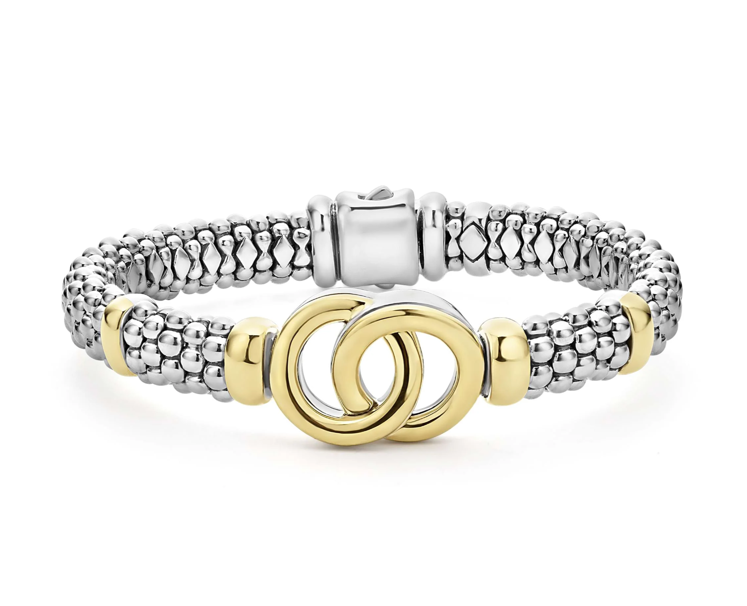 SS/18k Signature Caviar Interlock 9mm RP Bracelet by Lagos Main image