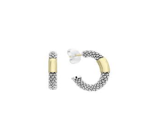 SS/18k High Bar 28mm Caviar Smooth Bar Hoop Earrings by Lagos Main image