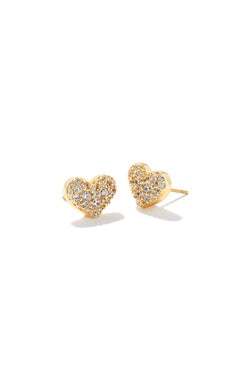 Ari Pave Crystal Heart Earrings in Gold Metal White CZ by Kendra Scott (gold plated over brass) Main image
