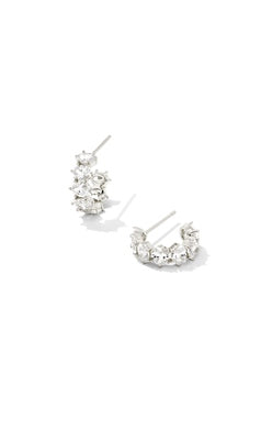 Cailin Crystal Huggie Earrings in Rhodium Metal & White CZ by Kendra Scott (plated over brass)