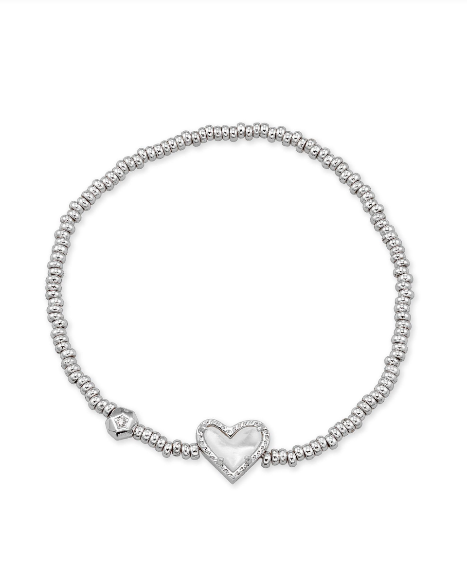 Ari Rhodium Plated Heart Stretch Bracelet in Ivory Mother of Pearl by Kendra Scott