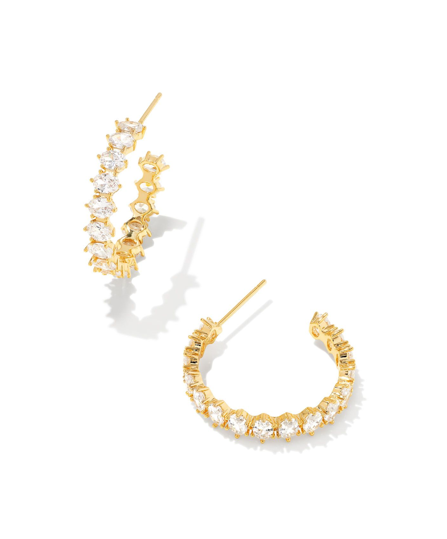 Cailin Crystal Hoop Earrings in Gold Metal & White CZ by Kendra Scott (plated over brass)