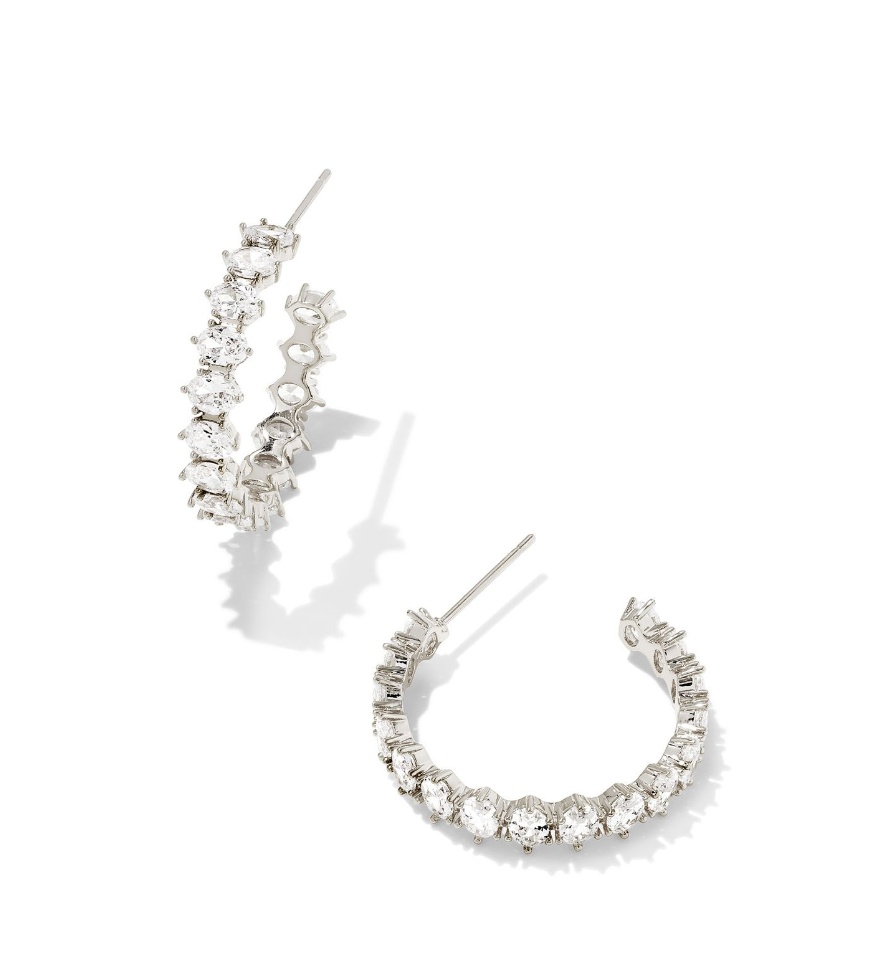 Cailin Crystal Hoop Earrings in Rhodium Metal & White CZ by Kendra Scott (plated over brass) Main image