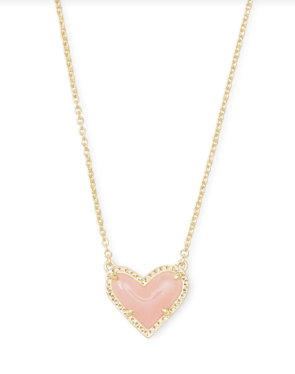 Ari Gold Heart Short Pendant in Rose Quartz by Kendra Scott (plated over brass)