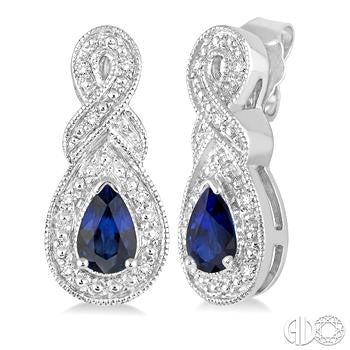 SS 5X3MM PEAR SAPPHIRE 0.05CTTW DIA EARRINGS