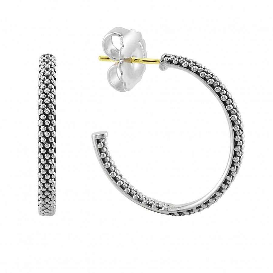 Sterling Silver 25mm Signature Caviar Hoop Earrings by LAGOS