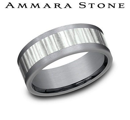 14K White Gold & Tantalum "The Excavator"  Vertical Hammered Wedding Band by Benchmark Main image