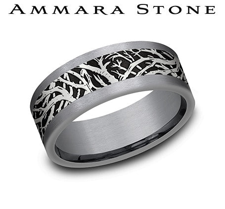 14K WG & Grey Tantalum 8mm Straight Edge Enchanted Forest Center Wedding Band by Benchmark