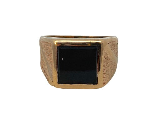 *Estate Item, Sold As Is, Final Sale* 10K YG Black Onyx Square Top Ring, size 8.75 Main image