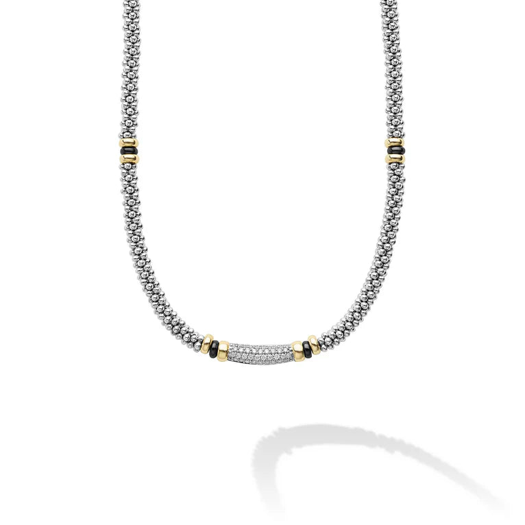 SS/18K Black Caviar Ceramic Diamond Pave Station 3mm Rope Necklace by LAGOS Main image