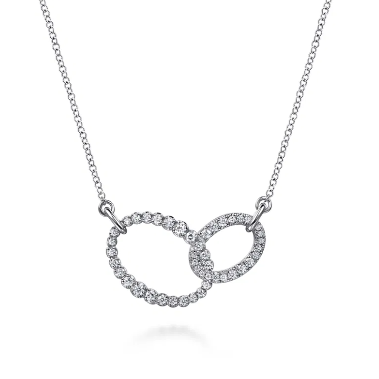 14K WG Diamond Interlocking Oval Link Chain Pendant Necklace by Gabriel NY