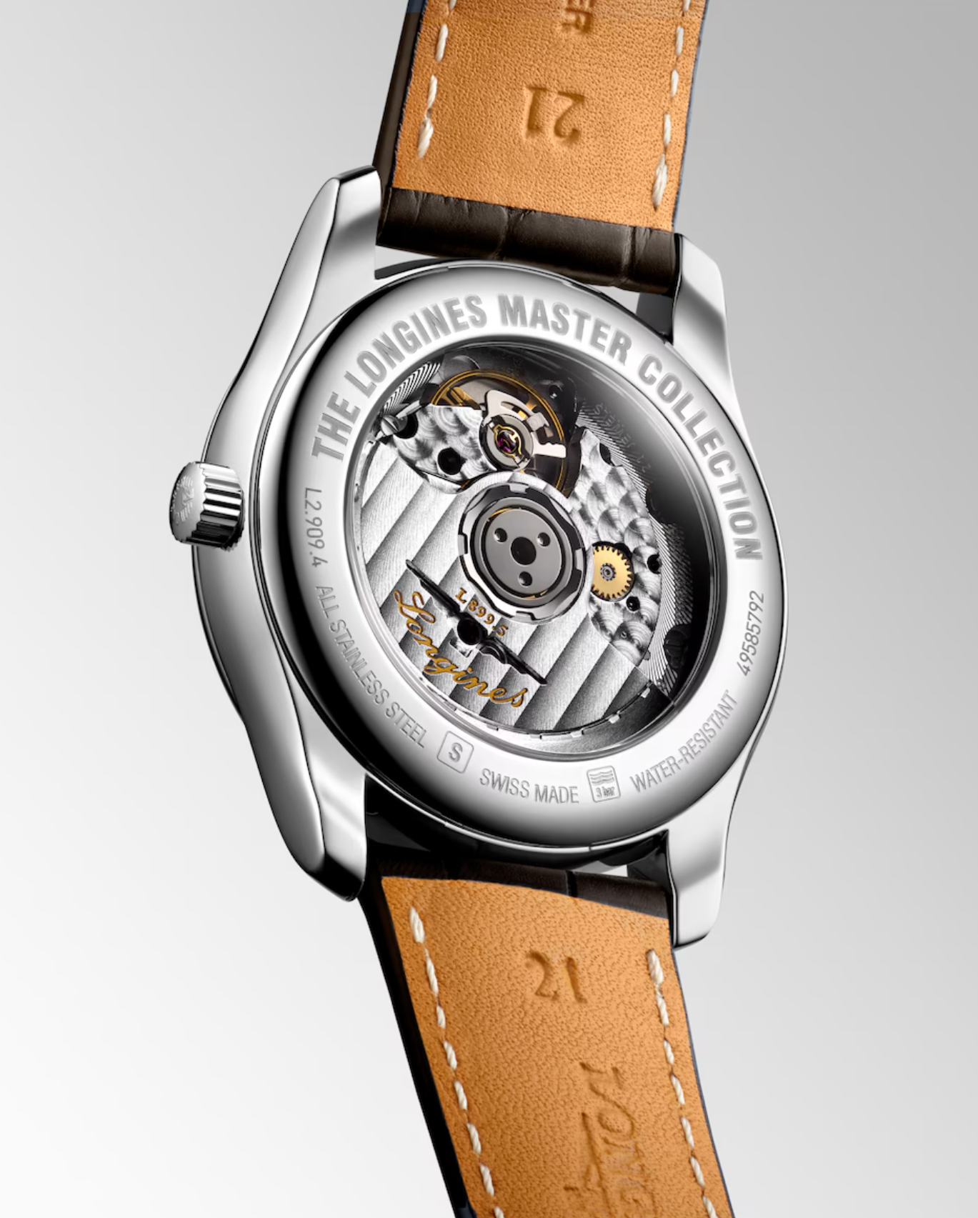 Longines Master Stainless Steel 40mm  Chronograph Moonphase Watch in Silver Barleycorn with Leather Band