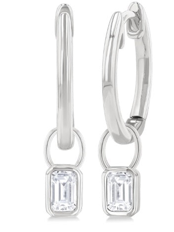 14K WG .30cttw Emerald Dia Bezel Huggie Earrings Main image