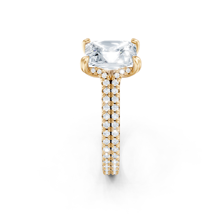 14K Yellow Gold Two-Row Diamond Cathedral Semi-Mount
