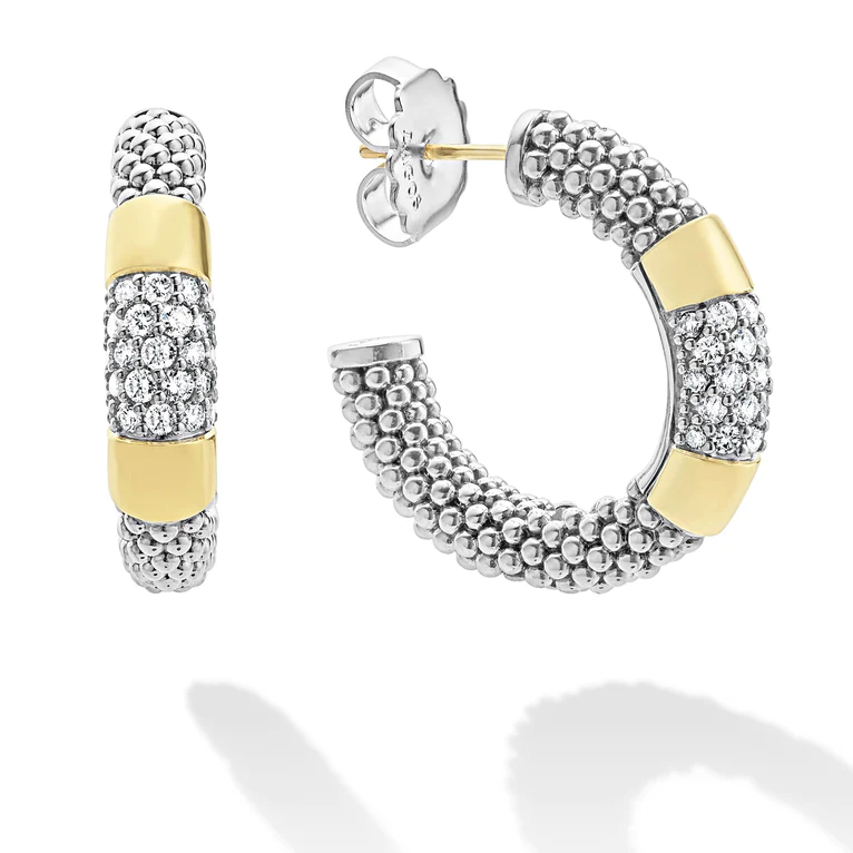 SS/18k High Bar Diamond 28mm Hoop Earrings by Lagos Main image