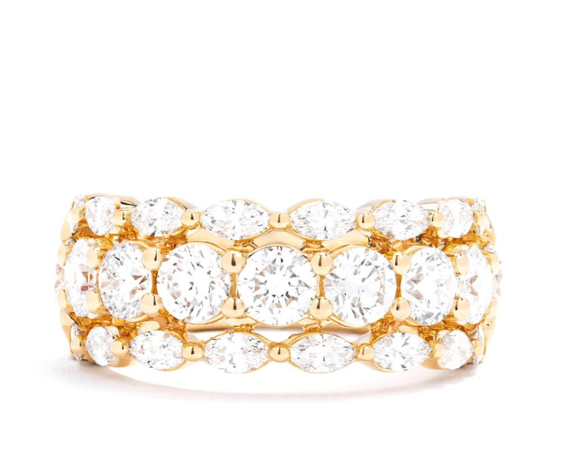 18K Yellow Gold Duchess Round & Marquise Diamond Three Row Band Main image