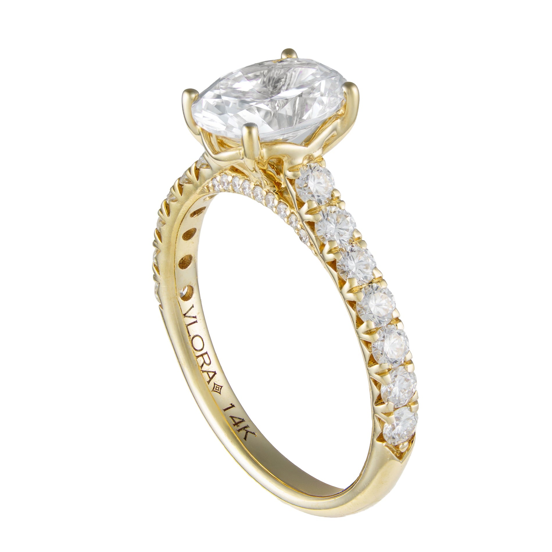 14K Yellow Gold Oval French Pave Semi-Mount with Diamond Bridge Accent by Vlora