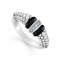 SS Black Caviar Black Ceramic Diamond Sm (1) 0.11cttw Link Ring Sz 7 by Lagos