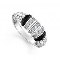 SS Black Caviar Black Ceramic .32cttw Dia Sm 3 Link Ring Sz 7 Lagos