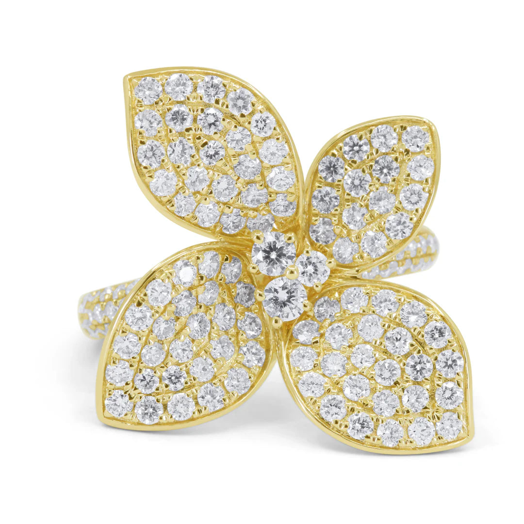 14K YG Large Diamond Flower Fashion Ring Main image