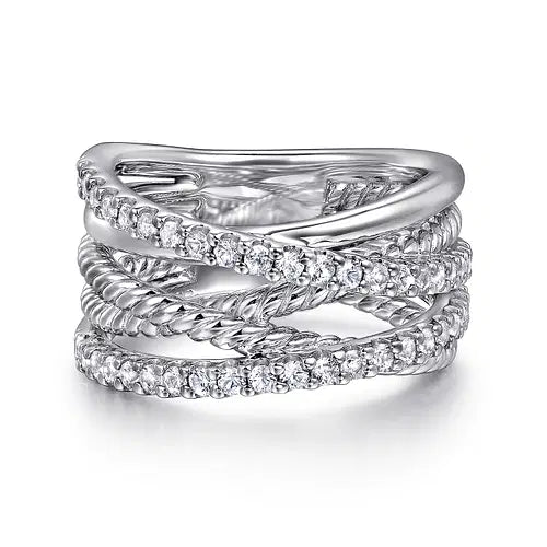 Sterling Silver White Sapphire Hampton Twisted Ladies Ring by Gabriel NY