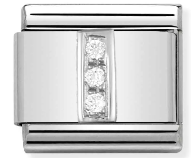 Stainless Steel & Sterling Silver Letter I Initial Charm with CZ